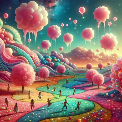 In a dream, bubble gum clouds floated, raining sweet flavors over laughing children. In a dream, bubble gum clouds floated, raining sweet flavors over laughing children.
