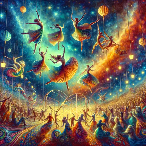 In my dream, acrobats twirled above a vibrant circus, laughter echoing everywhere. In my dream, acrobats twirled above a vibrant circus, laughter echoing everywhere.