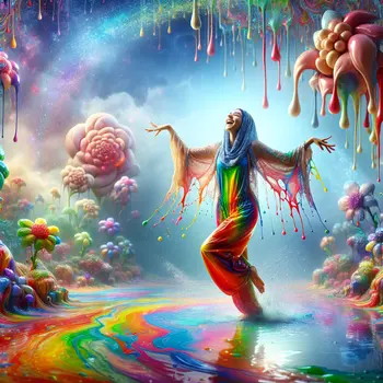 In the dream, I danced joyfully in dripping wet overalls under rain. In the dream, I danced joyfully in dripping wet overalls under rain.